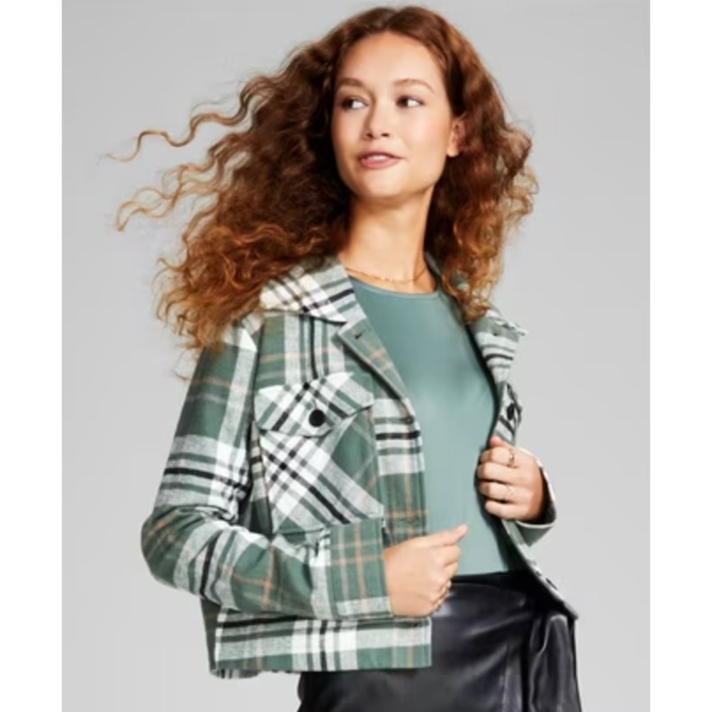 And Now This Plaid Cropped Jacket Peacoat Shacket Medium Lined Prep Grunge Twee